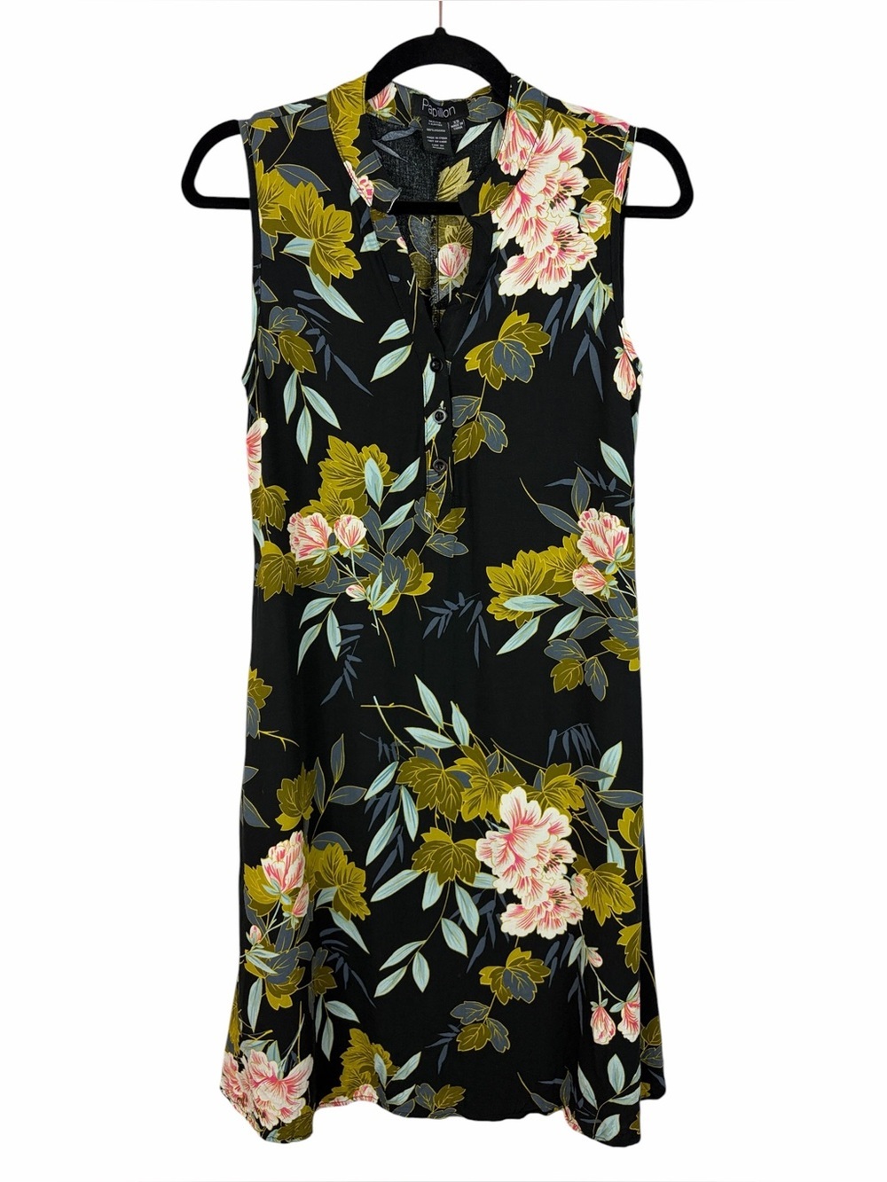 Papillon Floral Sleeveless Tunic Dress XS Black Viscose Pocket Top